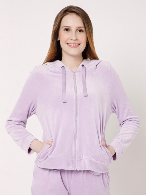 

Vero Moda Women Purple Velvet Hooded Sweatshirt
