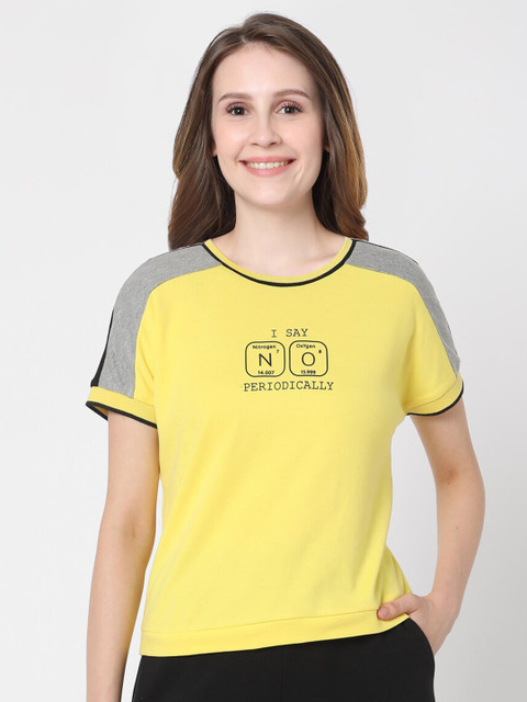 

Vero Moda Women Yellow Typography Printed Extended Sleeves Cotton T-shirt