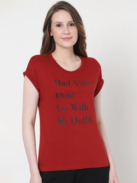 

Vero Moda Women Red & Black Typography Printed T-shirt