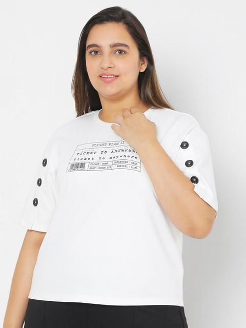

Vero Moda Women White & Black Printed Round Neck T-shirt