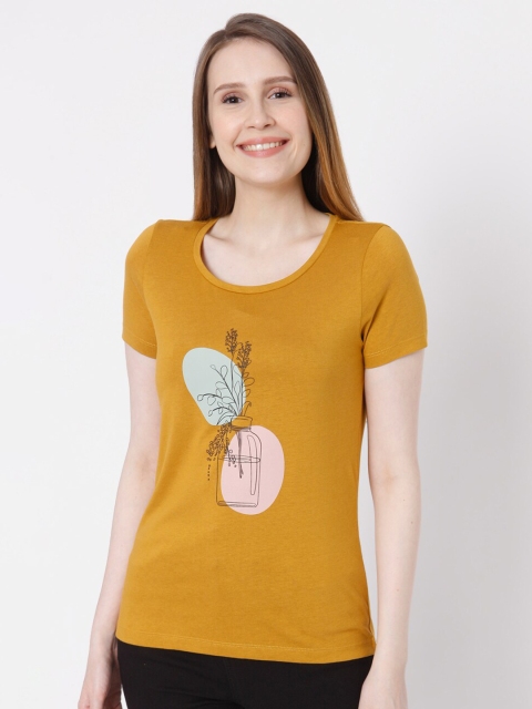 

Vero Moda Women Mustard Yellow Printed T-shirt