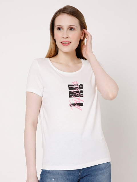 

Vero Moda Women White Typography Printed Cotton T-shirt