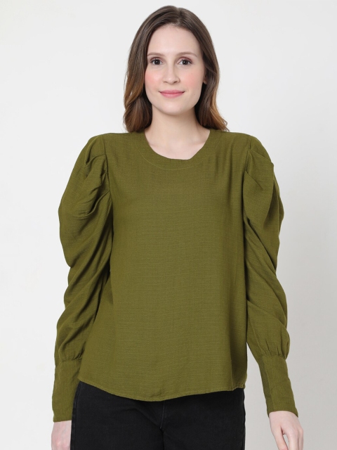

Vero Moda Olive Green Solid Round Neck Regular Top