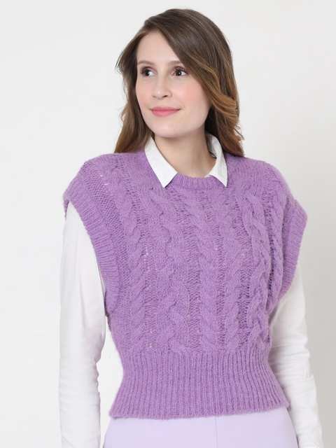 

Vero Moda Women Purple Cable Knit Sweater Vest
