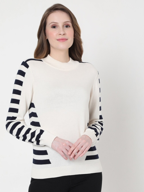 

Vero Moda Women White & Black Striped Pullover