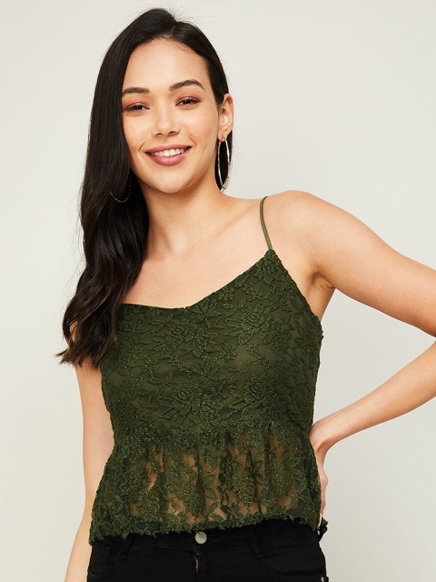 

Ginger by Lifestyle Olive Green Floral Peplum Top