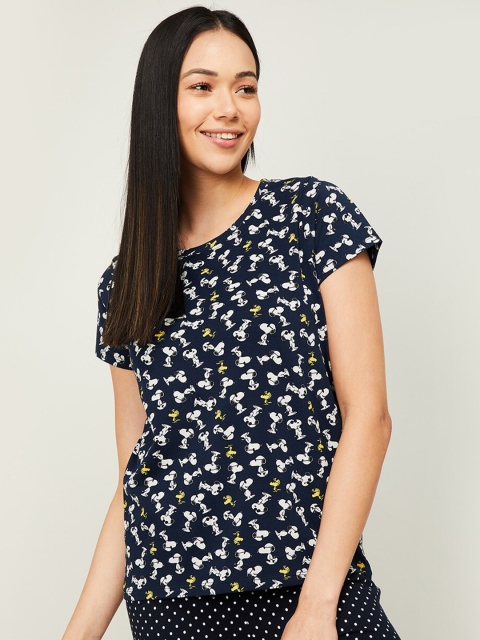 

Ginger by Lifestyle Navy Blue & White Snoopy Printed Regular Top
