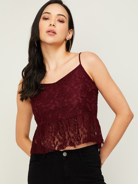 

Ginger by Lifestyle Women Red Nylon Crop Top