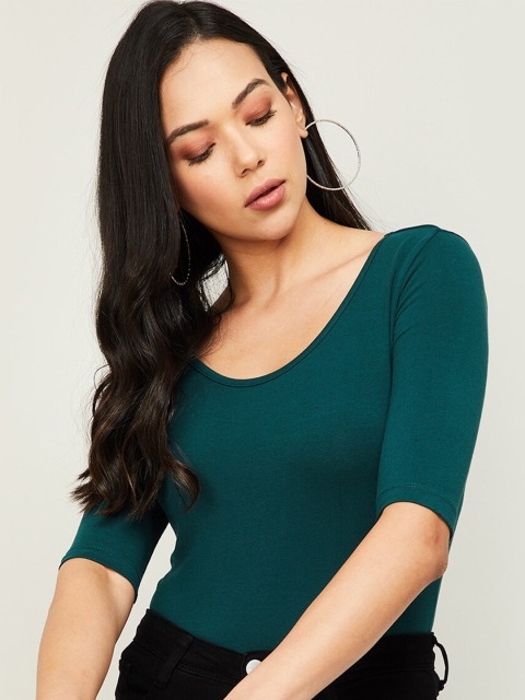 

Ginger by Lifestyle Women Green Solid Styled Back Top