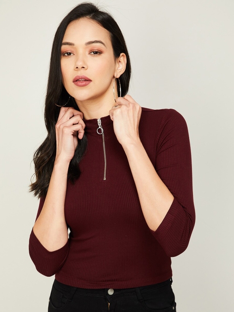 

Ginger by Lifestyle Maroon Tie-Up Neck Fitted Top