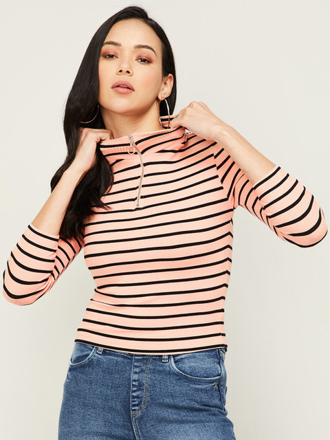 

Ginger by Lifestyle Women Coral Striped Regular Top