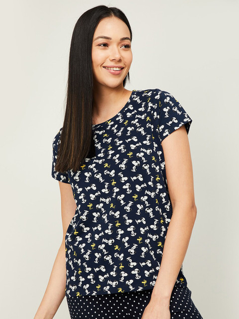 

Ginger by Lifestyle Women Navy Blue & White Printed Regular Top