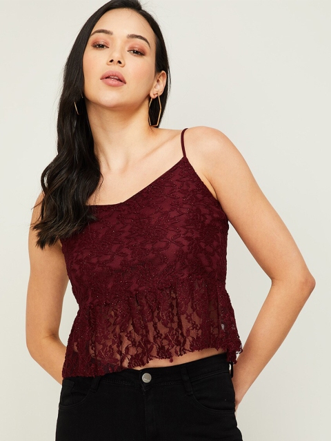 

Ginger by Lifestyle Red Self Design Regular Crop Top