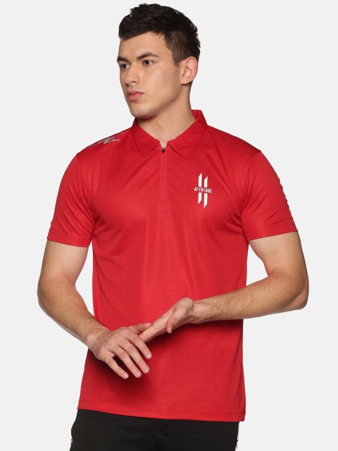 

ATTIITUDE Men Red & White Solid Polo Collar T-shirt