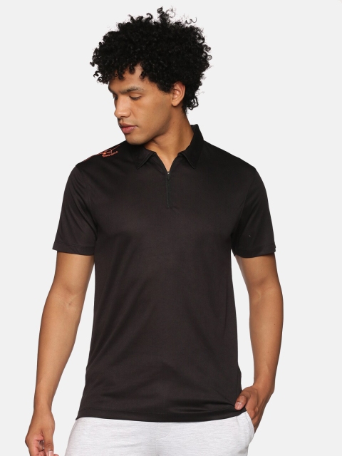 

ATTIITUDE Men Black Polo Collar Applique T-shirt
