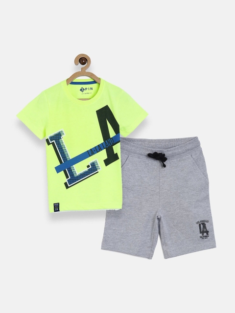 

3PIN Boys Lime Green & Grey Printed T-shirt with Shorts