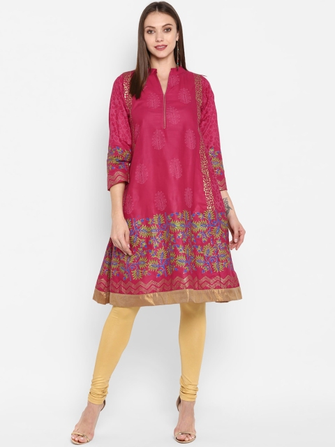 

Varkha Fashion Women Pink Floral Gotta Patti Anarkali Kurta