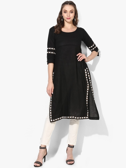 

Varkha Fashion Women Black Geometric Flared Sleeves Mirror Work Kurta