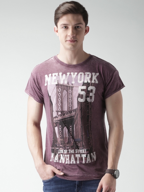 

ALCOTT Men Purple Printed Round Neck T-shirt