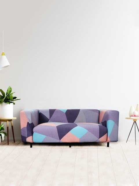

HOUSE OF QUIRK Violet & Blue Printed 4-Seater Stretchable Non-Slip Sofa Cover