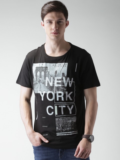 

ALCOTT Men Black Printed Round Neck T-shirt