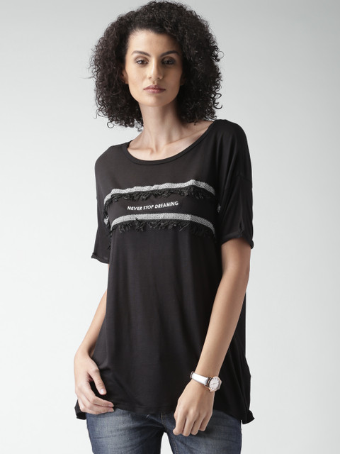 

ALCOTT Women Black Printed T-shirt