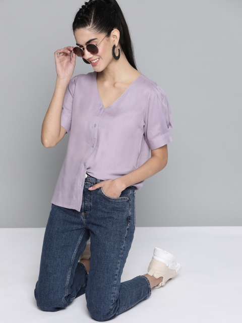 

HERE&NOW Lavender Solid Shirt Style Top