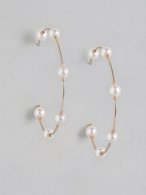 

Forever New White Gold-Plated Beaded Crescent Shaped Half Hoop Earrings