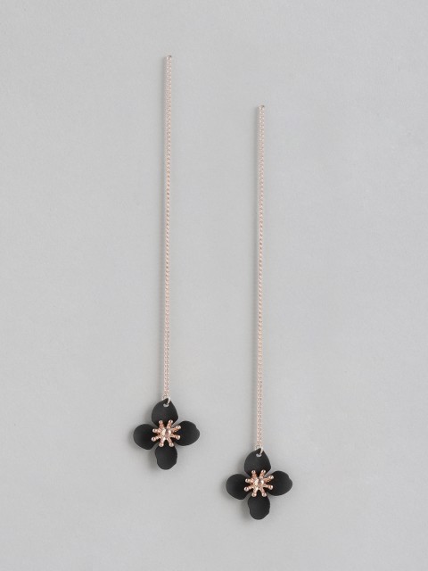 

Forever New Black Gold-Plated Floral Needle Drop Earrings