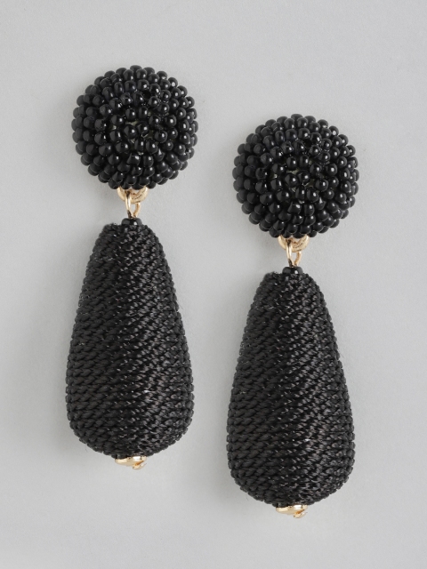 

Forever New Black Beaded Teardrop Shaped Drop Earrings