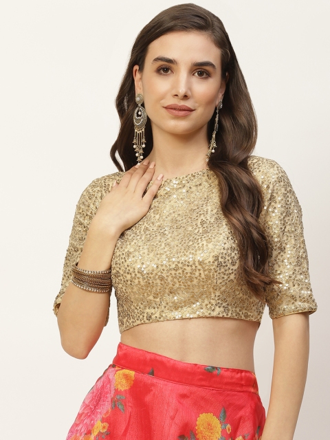 

NDS Niharikaa Designer Studio Beige & Gold Sequinned Padded Saree Blouse