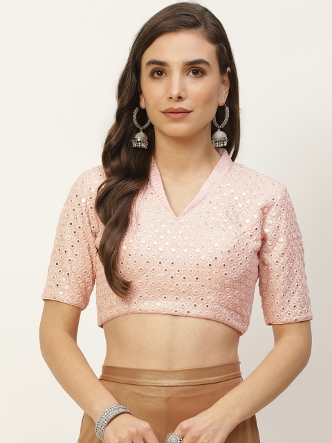 

NDS Niharikaa Designer Studio Women Peach-Coloured Mirror Work Padded Saree Blouse