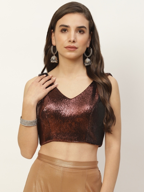 

NDS Niharikaa Designer Studio Coffee Brown Sequinned Padded Saree Blouse
