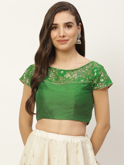 

NDS Niharikaa Designer Studio Women Green Sequinned Detail Padded Saree Blouse