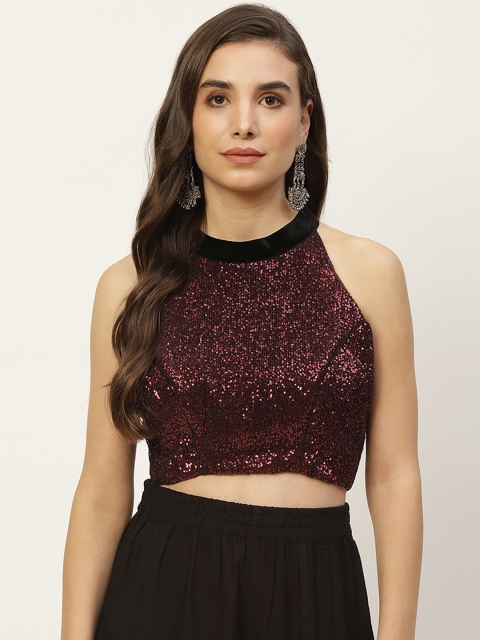 

NDS Niharikaa Designer Studio Women Maroon Sequinned Padded Saree Blouse