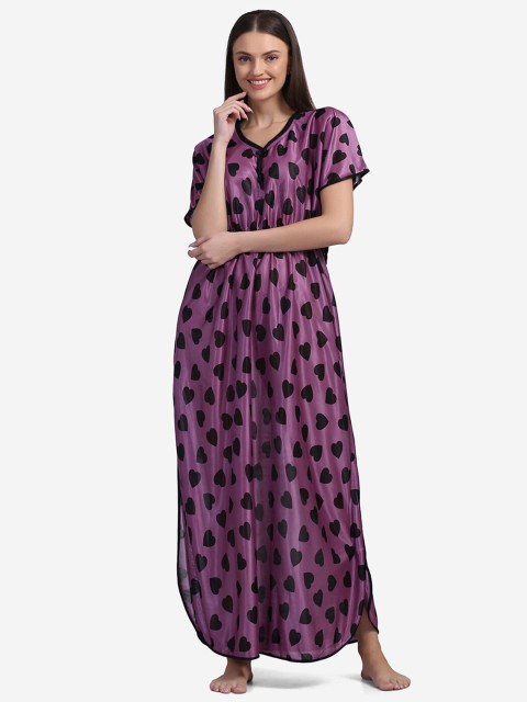

Sugathari Women Purple Printed Maxi Nightdress
