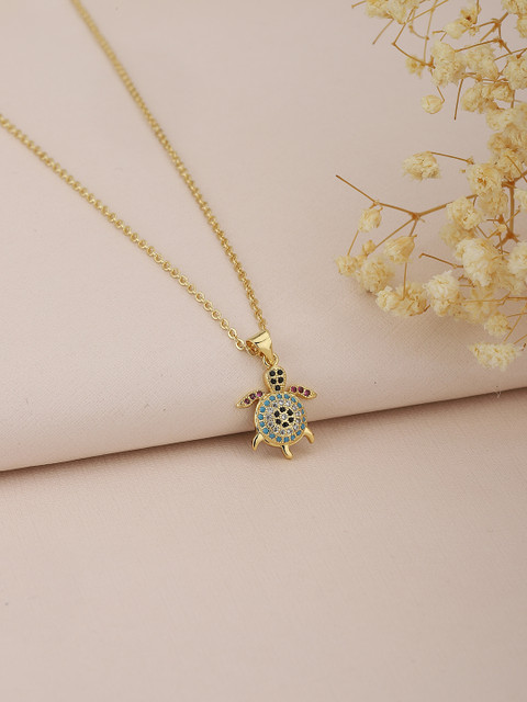 

Carlton London Gold-Toned & Blue Brass Tortoise Shaped Stone Studded Necklace