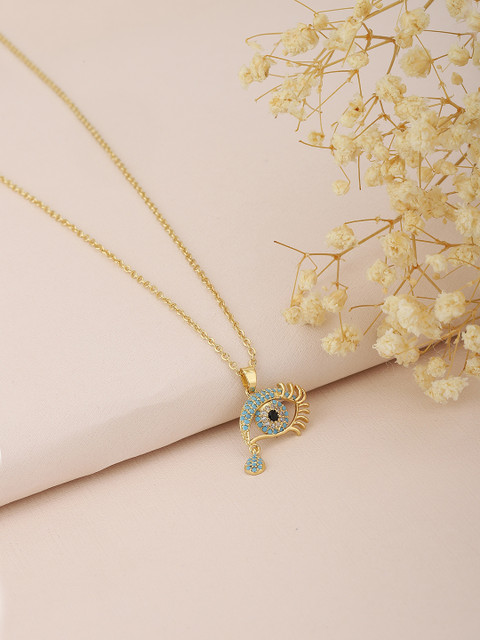 

Carlton London Blue Gold-Plated CZ Studded Evil Eye Pendant with Chain