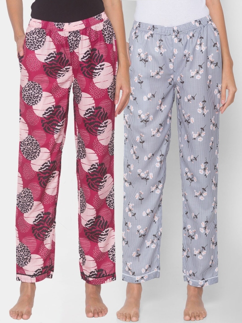 

FashionRack Women Grey & Maroon Set Of 2 Printed Lounge Pants