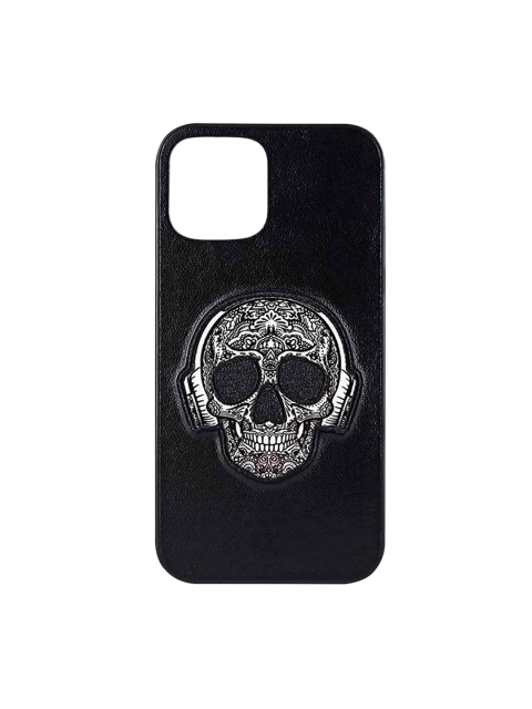 

TREEMODA Black & Grey Skull Patterned iPhone 13 Premium Leather Back Case