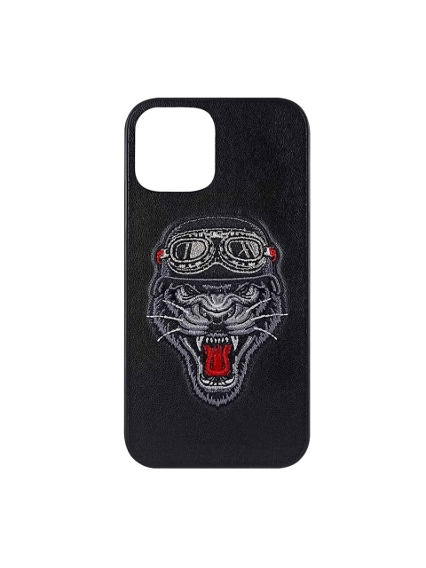 

TREEMODA Black & Grey Cat Patterned iPhone 13 Premium Leather Back Case