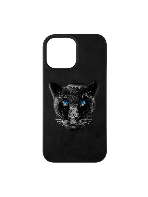 

TREEMODA Black & White Panther Leather iPhone 13 Pro Max Back Case