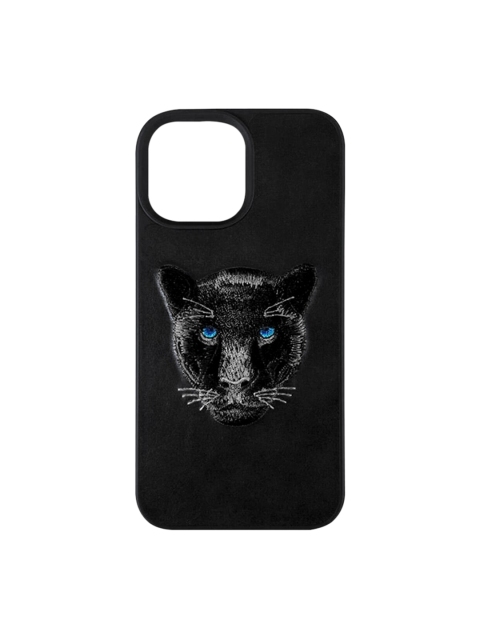 

TREEMODA Black & White Panther Patterned iPhone 13 Mini Premium Leather Back Case