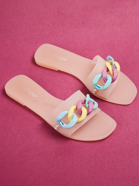 

Ginger by Lifestyle Women Peach-Coloured & Blue Embellished Sliders