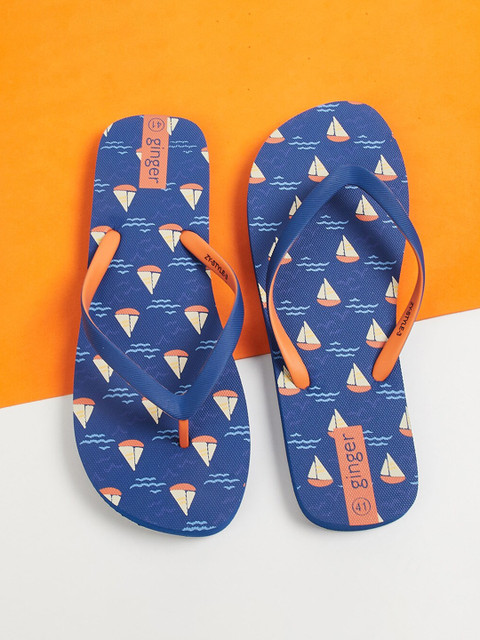 

Ginger by Lifestyle Women Navy Blue & Orange Printed Thong Flip-Flops