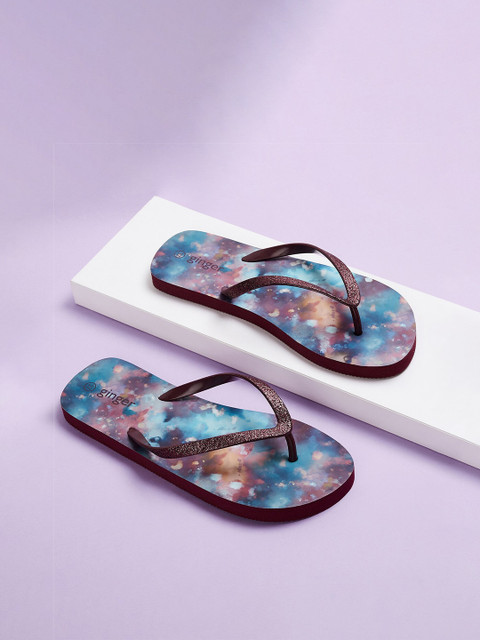 

Ginger by Lifestyle Women Burgundy & Blue Printed Thong Flip-Flops