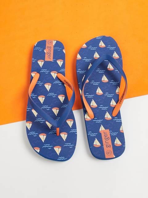 

Ginger by Lifestyle Women Navy Blue & Orange Printed Thong Flip-Flops