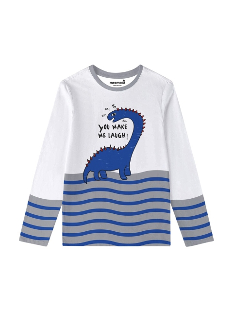 

mezmoda Boys White & Blue Printed T-shirt