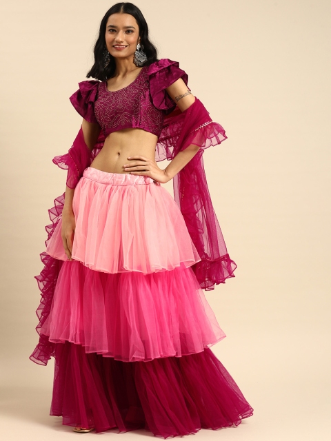 

Tikhi Imli Burgundy & Pink Embellished Semi-Stitched Lehenga & Unstitched Blouse With Dupatta