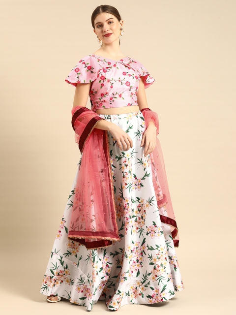 

Tikhi Imli White & Pink Embellished Ready to Wear Lehenga & Semi-Stitched Blouse With Dupatta